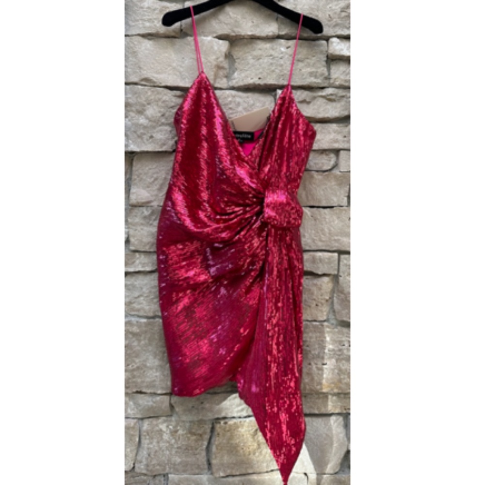 Retrofete Sequin Cocktail Dress in Fuchsia